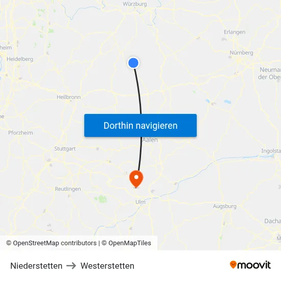Niederstetten to Westerstetten map