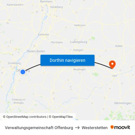 Verwaltungsgemeinschaft Offenburg to Westerstetten map