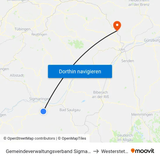 Gemeindeverwaltungsverband Sigmaringen to Westerstetten map