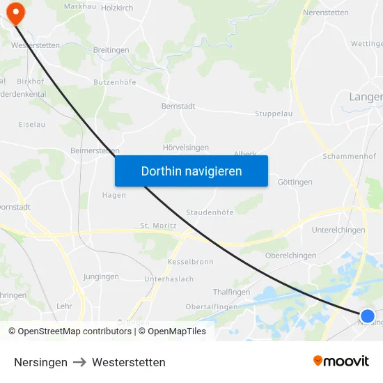 Nersingen to Westerstetten map