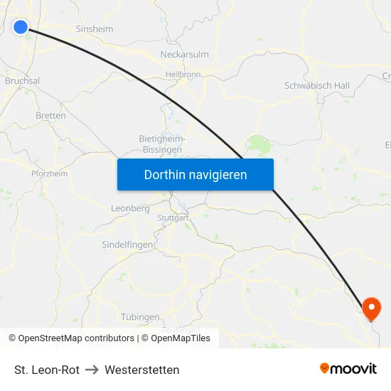 St. Leon-Rot to Westerstetten map