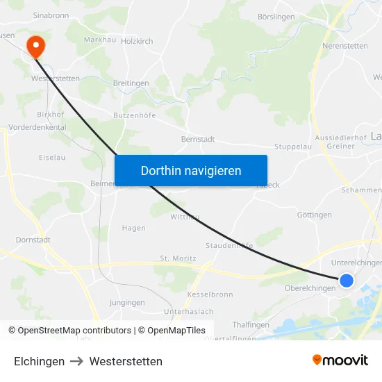 Elchingen to Westerstetten map