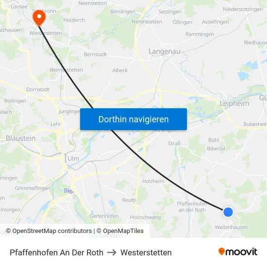 Pfaffenhofen An Der Roth to Westerstetten map