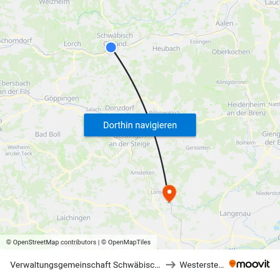 Verwaltungsgemeinschaft Schwäbisch Gmünd to Westerstetten map
