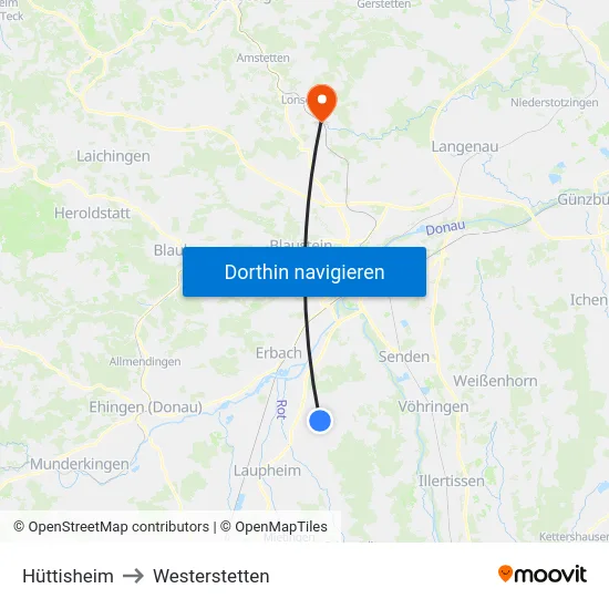 Hüttisheim to Westerstetten map