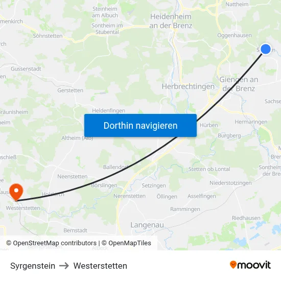 Syrgenstein to Westerstetten map