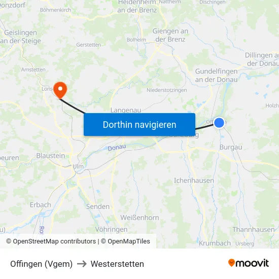 Offingen (Vgem) to Westerstetten map