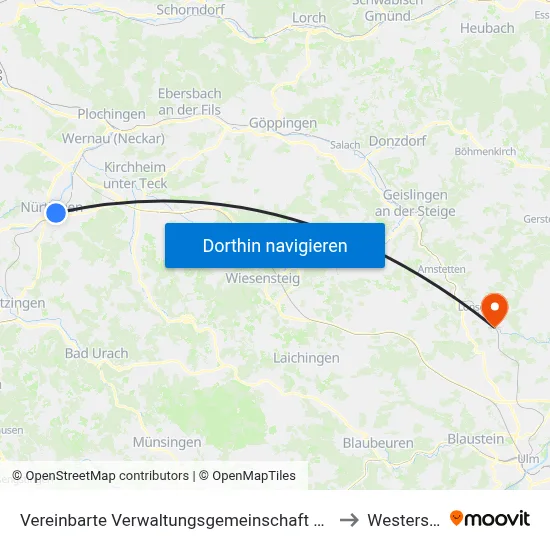 Vereinbarte Verwaltungsgemeinschaft Der Stadt Nürtingen to Westerstetten map