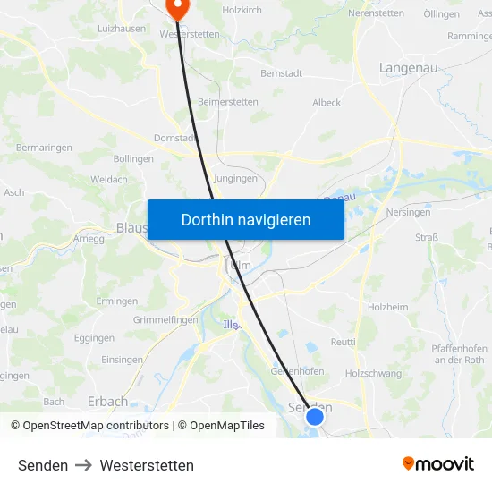 Senden to Westerstetten map