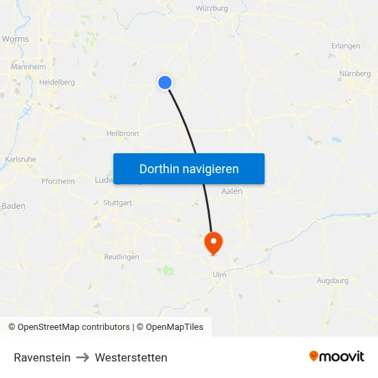Ravenstein to Westerstetten map