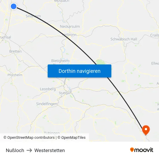 Nußloch to Westerstetten map