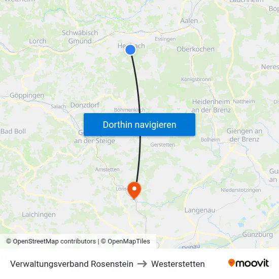 Verwaltungsverband Rosenstein to Westerstetten map