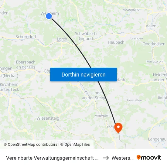 Vereinbarte Verwaltungsgemeinschaft Der Stadt Welzheim to Westerstetten map