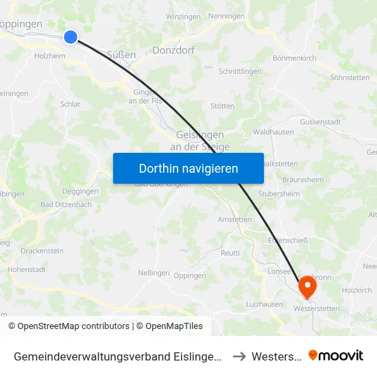 Gemeindeverwaltungsverband Eislingen-Ottenbach-Salach to Westerstetten map
