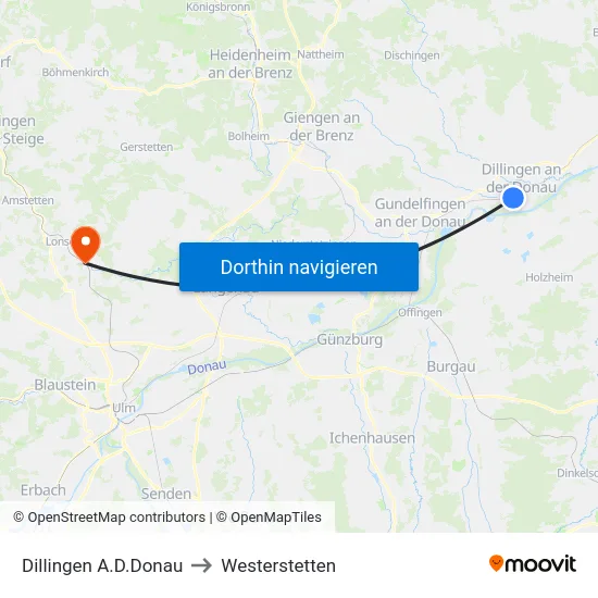 Dillingen A.D.Donau to Westerstetten map
