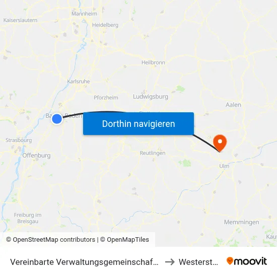 Vereinbarte Verwaltungsgemeinschaft Sinzheim to Westerstetten map