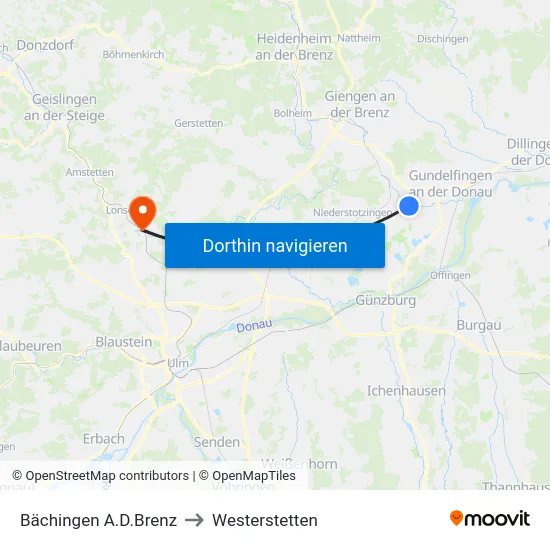 Bächingen A.D.Brenz to Westerstetten map