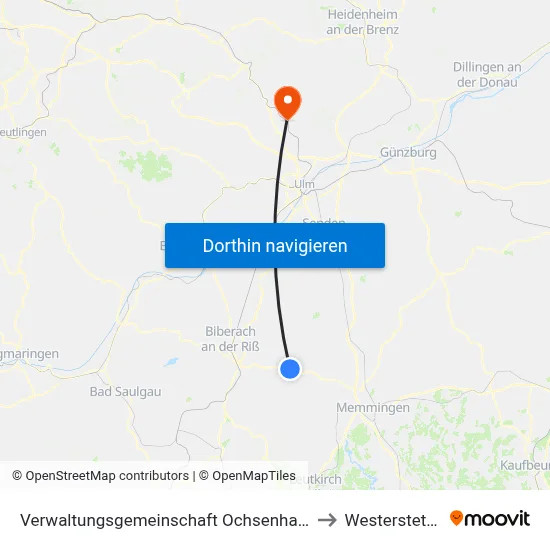 Verwaltungsgemeinschaft Ochsenhausen to Westerstetten map