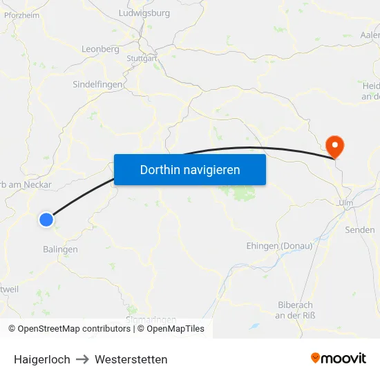 Haigerloch to Westerstetten map