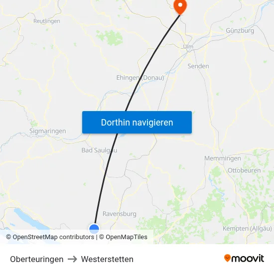 Oberteuringen to Westerstetten map
