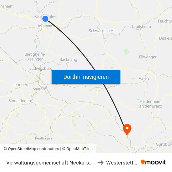 Verwaltungsgemeinschaft Neckarsulm to Westerstetten map
