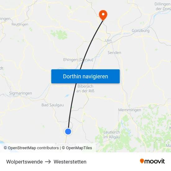 Wolpertswende to Westerstetten map