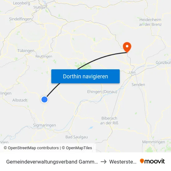 Gemeindeverwaltungsverband Gammertingen to Westerstetten map