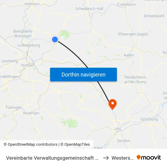 Vereinbarte Verwaltungsgemeinschaft Der Stadt Backnang to Westerstetten map