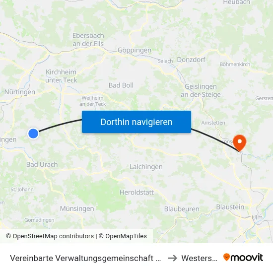 Vereinbarte Verwaltungsgemeinschaft Der Stadt Neuffen to Westerstetten map