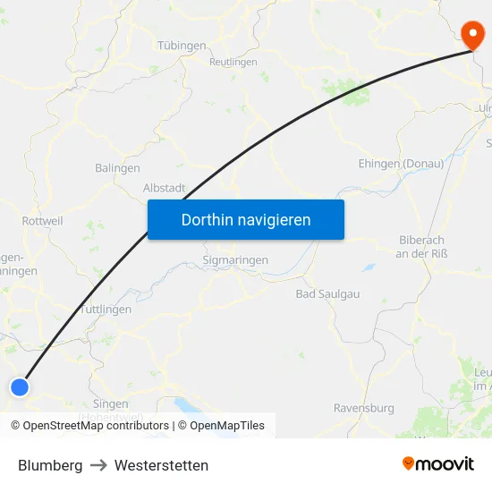 Blumberg to Westerstetten map