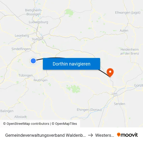 Gemeindeverwaltungsverband Waldenbuch/Steinenbronn to Westerstetten map