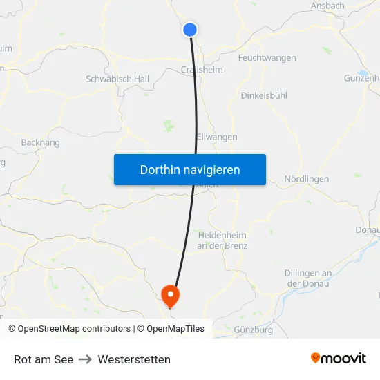 Rot am See to Westerstetten map