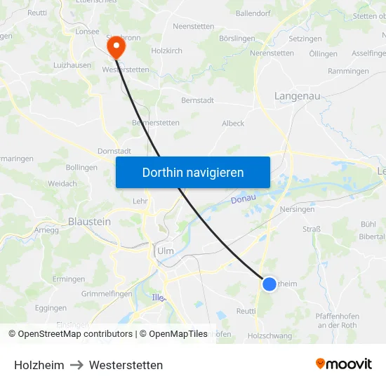 Holzheim to Westerstetten map