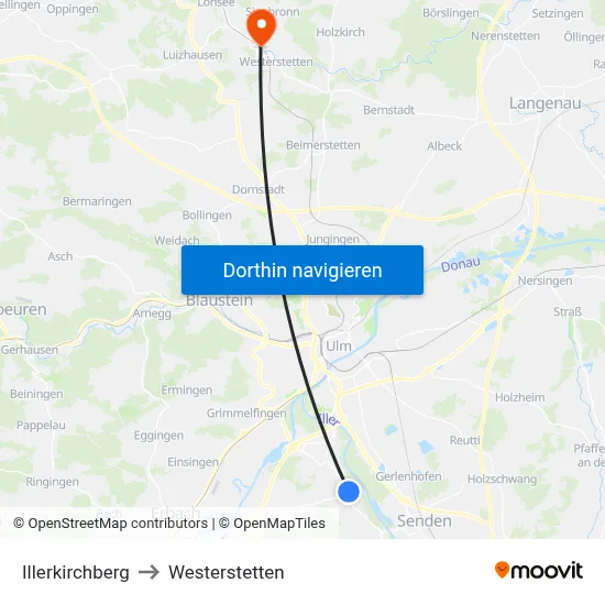 Illerkirchberg to Westerstetten map