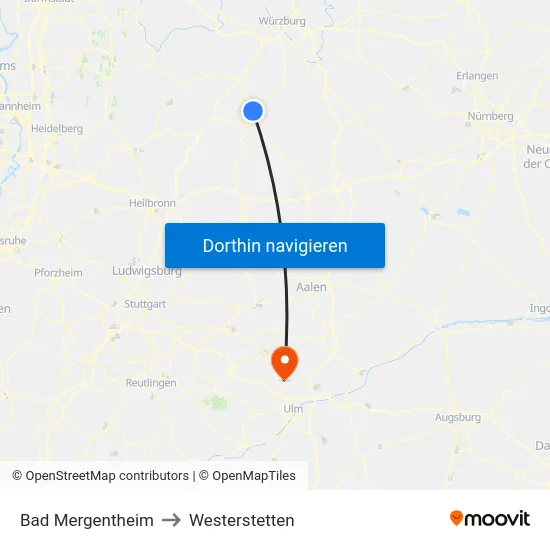 Bad Mergentheim to Westerstetten map