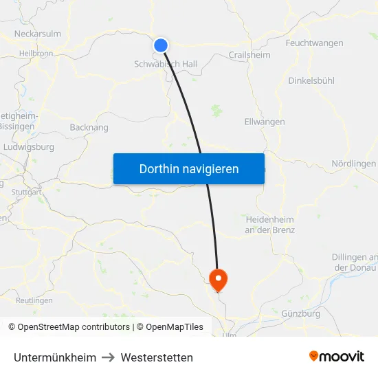 Untermünkheim to Westerstetten map
