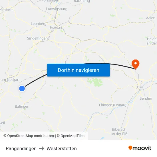 Rangendingen to Westerstetten map