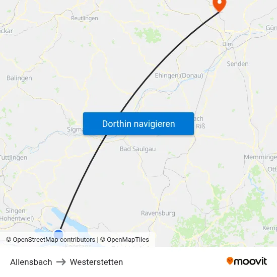 Allensbach to Westerstetten map