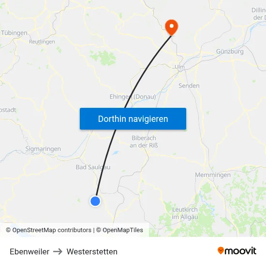Ebenweiler to Westerstetten map