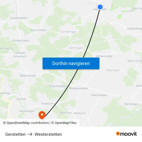 Gerstetten to Westerstetten map