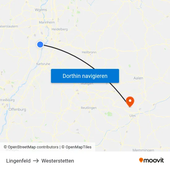 Lingenfeld to Westerstetten map