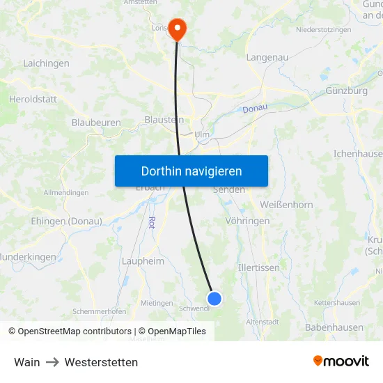 Wain to Westerstetten map