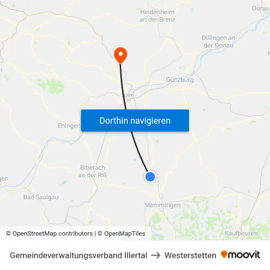 Gemeindeverwaltungsverband Illertal to Westerstetten map