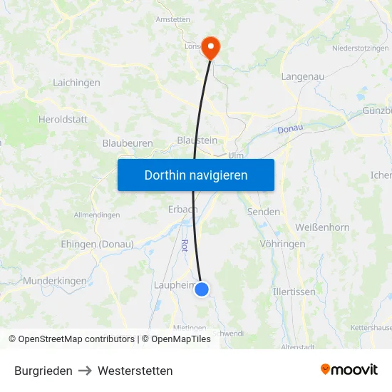 Burgrieden to Westerstetten map