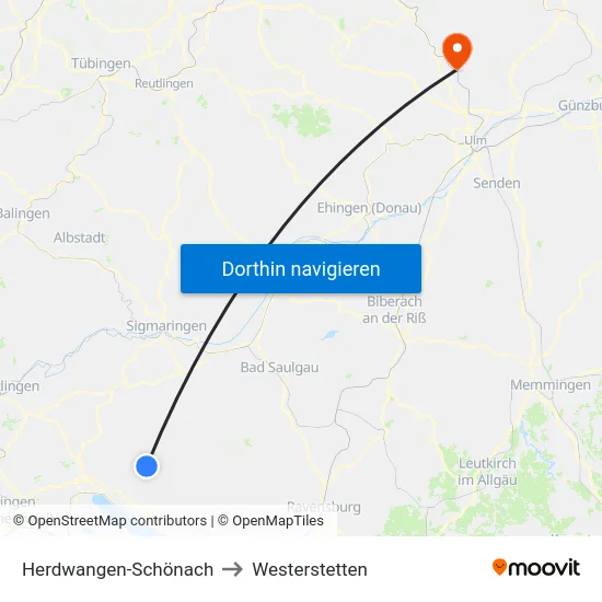 Herdwangen-Schönach to Westerstetten map
