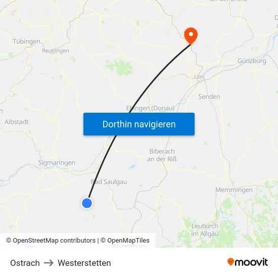 Ostrach to Westerstetten map