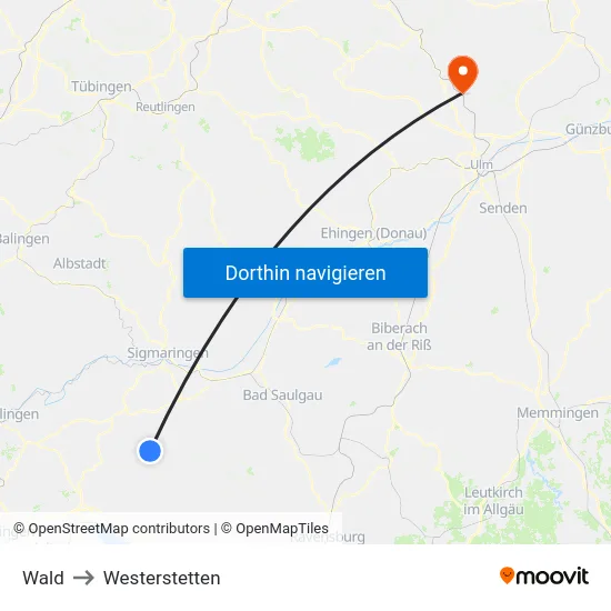 Wald to Westerstetten map