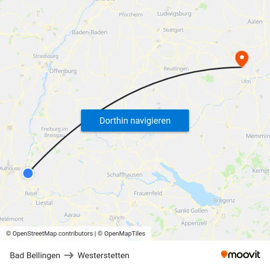 Bad Bellingen to Westerstetten map