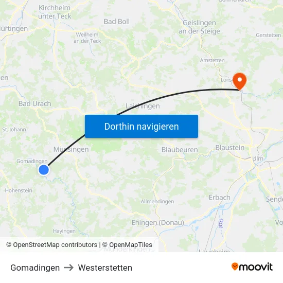 Gomadingen to Westerstetten map