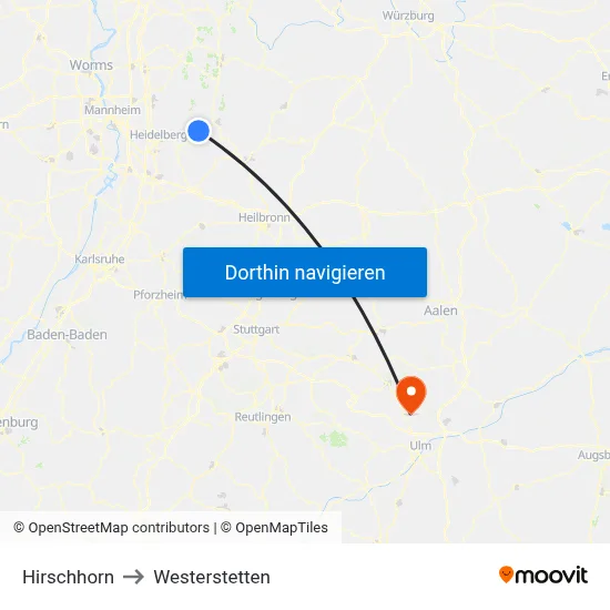Hirschhorn to Westerstetten map